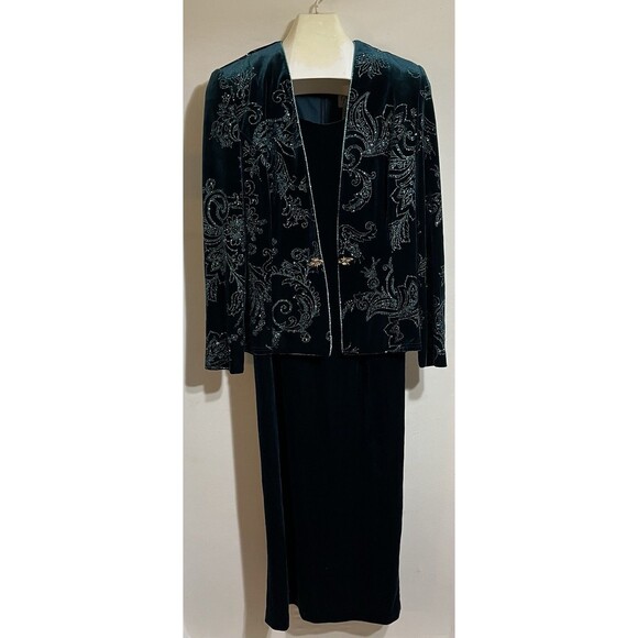 Guilia Dresses & Skirts - Velvet green glitter 2 pc dress & Jacket grandma mom formal Wedding Bling LN